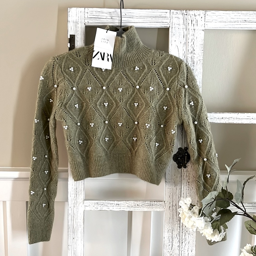 Zara Embellished Green Sweater
